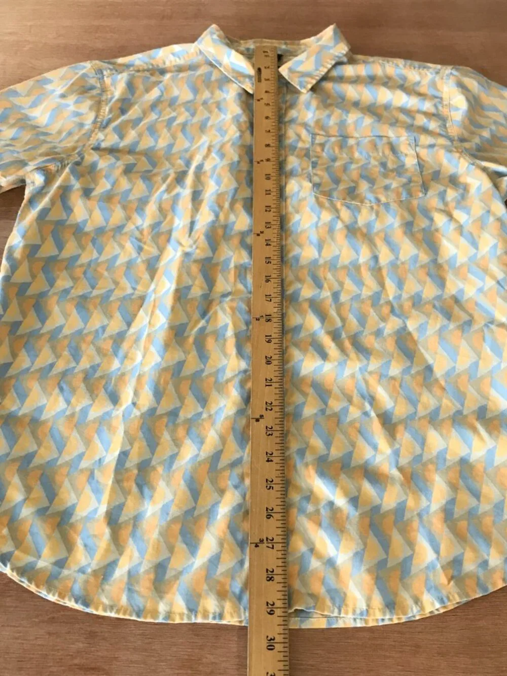 Prana Standard Fit Shirt Men L Yellow Geometric Button Up Pocket Short Sleeve